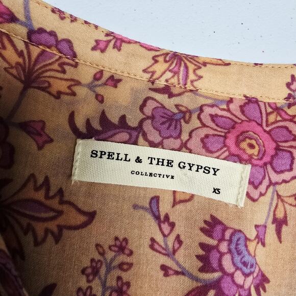Spell & the Gypsy Collective Blouse Top XS Folk Song Floral Blossoms Puff Sleeve - Picture 8 of 12